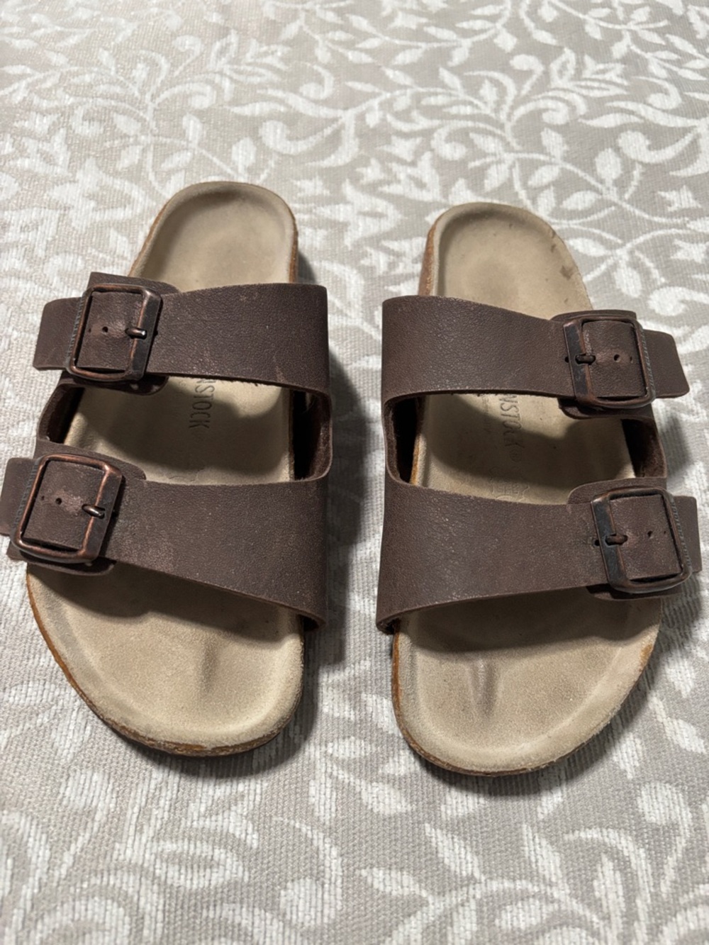 Birkenstock Brown Two-Strap Adjustable Slide Sandals— these are size 34 not 34.5